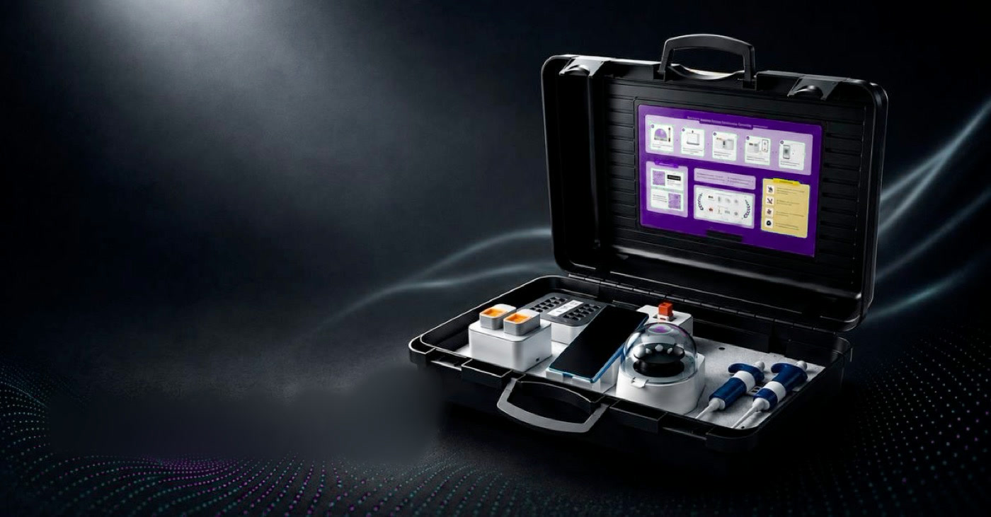 PETLAB portable AI diagnostic device, an open suitcase-style platform for point-of-care blood testing