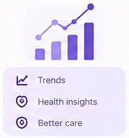 A rising bar chart with trends, health insights and better care.